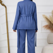 Ladies Lapel Open Top Jacket And Drawstring Elastic loose trousers Set