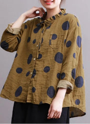 Casual Polka Dot Print Stand Collar Loose Women Blouses