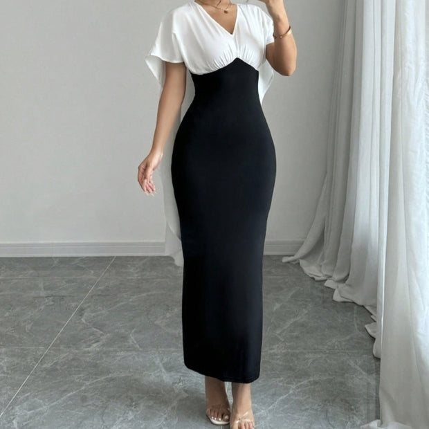 Ladies Elegant Casual V-neck Short Sleeved Dress