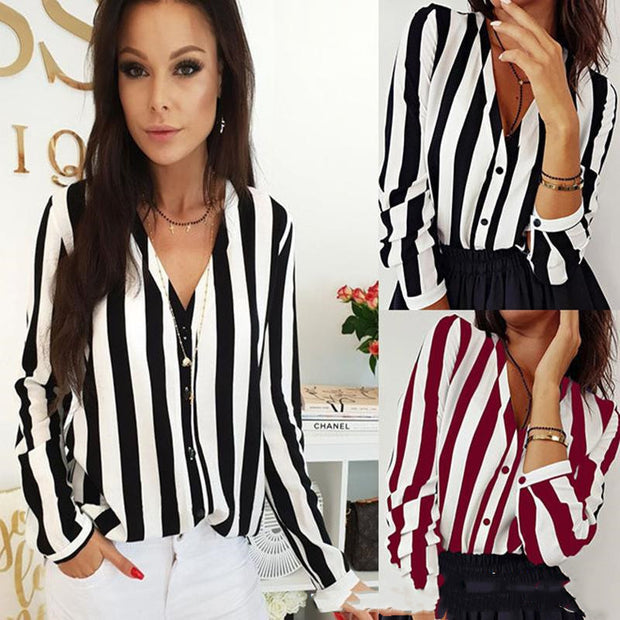 Autumn Casual Ladies Office Blouses Sexy Top