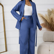Ladies Lapel Open Top Jacket And Drawstring Elastic loose trousers Set