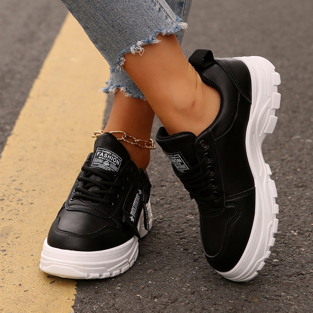 Side-Zipper Design,Thick-soled For Women Sneakers