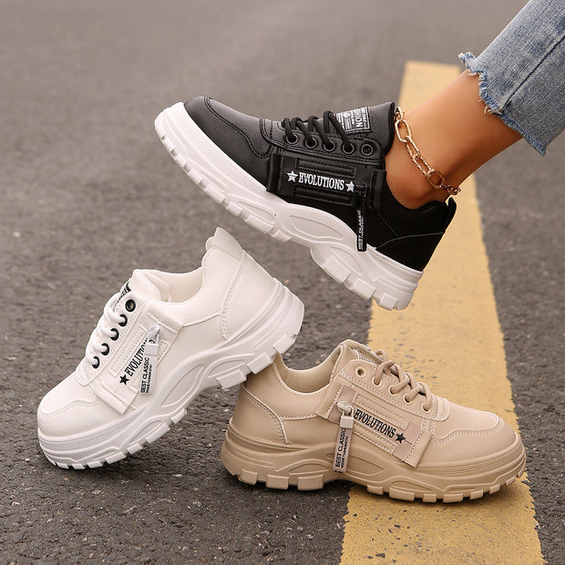 Side-Zipper Design,Thick-soled For Women Sneakers
