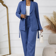 Ladies Lapel Open Top Jacket And Drawstring Elastic loose trousers Set