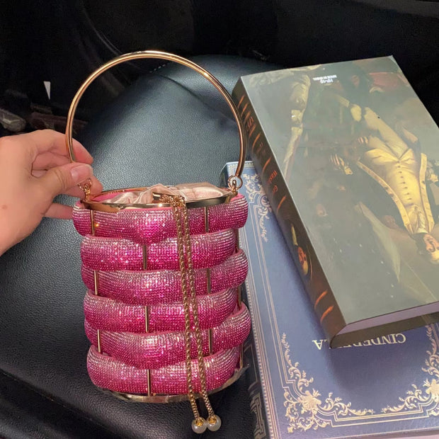 Fashion Metal Hand-woven Shiny Rhinestone Quartz Rope handbag
