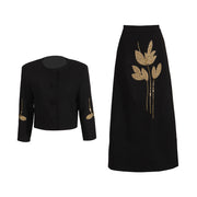 Exquisite Flowers Beaded Top High Waist Skirt Two-piece Set