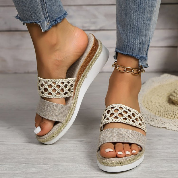 Plus Size Rope Bottom Platform Peep Toe Sandals For Women