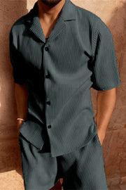 Corduroy Casual Polo Collar Men's Shorts Set
