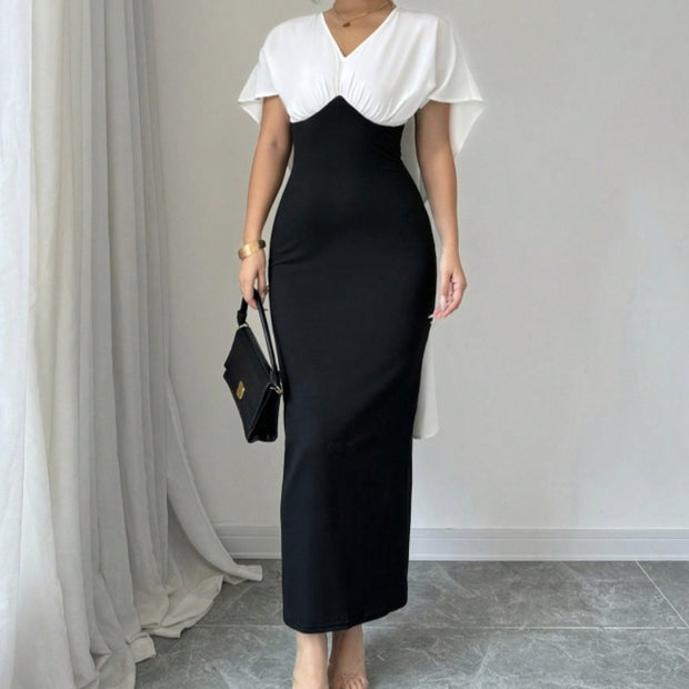 Ladies Elegant Casual V-neck Short Sleeved Dress