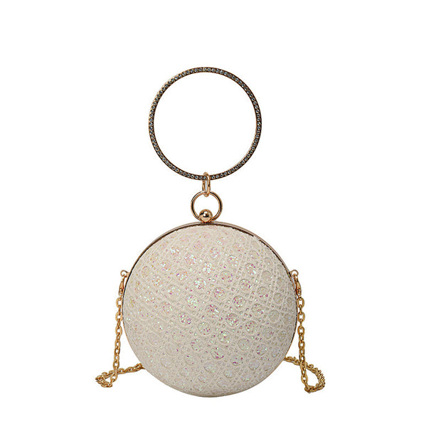 Diamond Retro Shoulder Bag Women's Crossbody Chain Round Bag