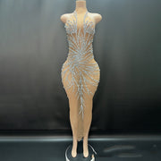 Bright Crystal Gauzy Package Hip Host Evening Dress