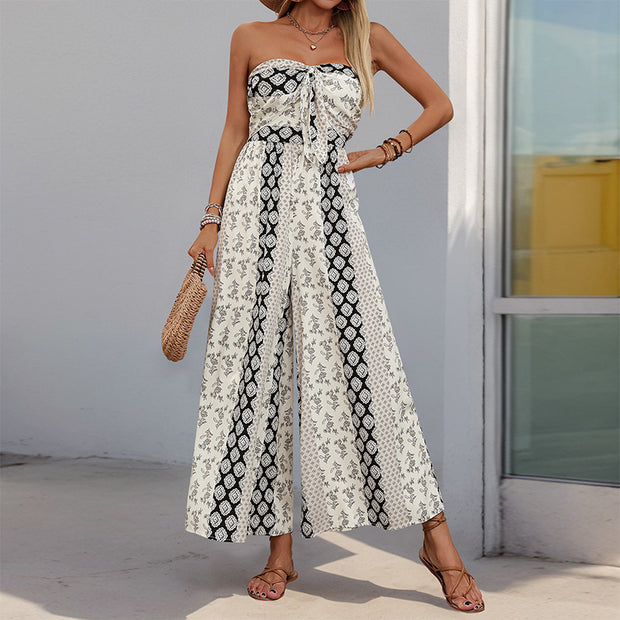 Women's Sleeveless Tube Top Printed Jumpsuit