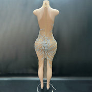 Bright Crystal Gauzy Package Hip Host Evening Dress