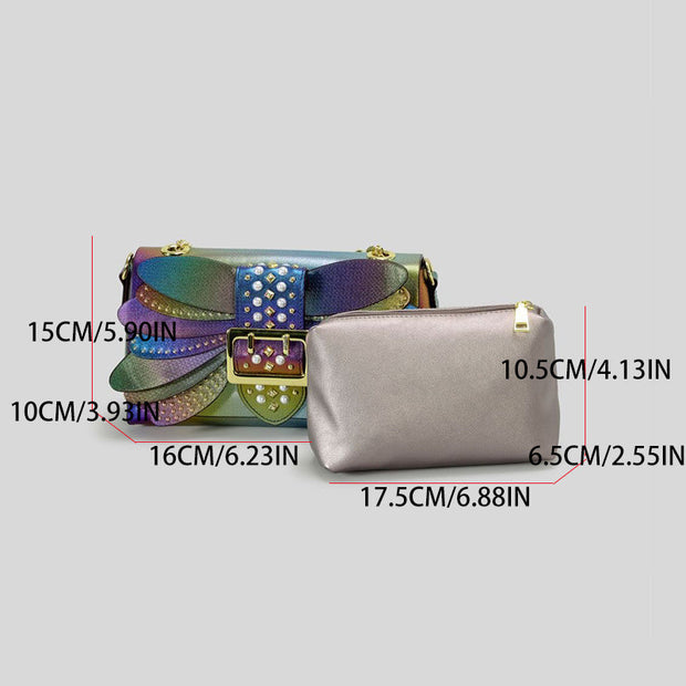 Contrast Color Heavy Industry Manual Rivet Butterfly Wings Handbag