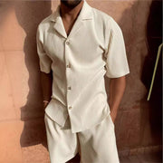 Corduroy Casual Polo Collar Men's Shorts Set