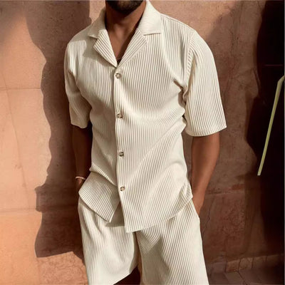 Corduroy Casual Polo Collar Men's Shorts Set