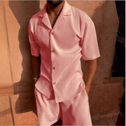 Corduroy Casual Polo Collar Men's Shorts Set