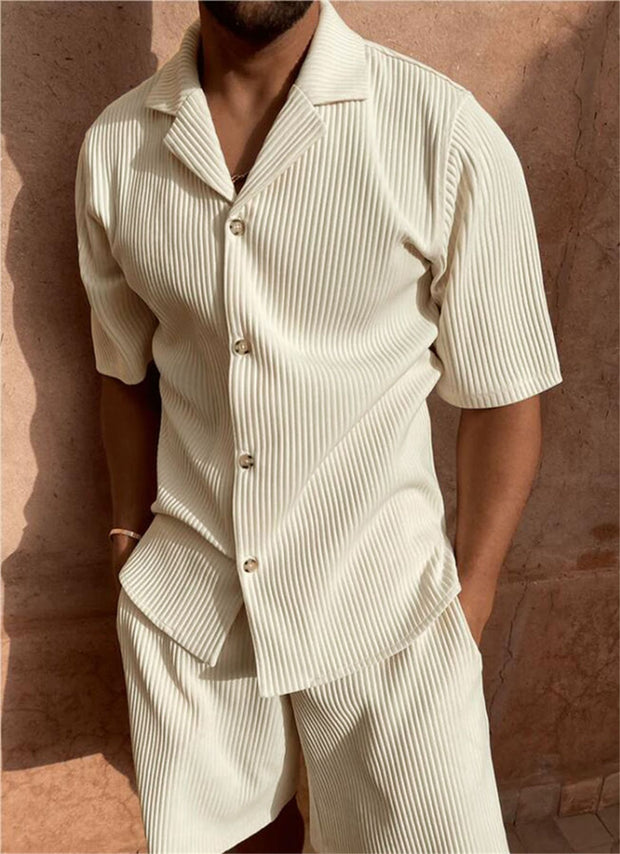 Corduroy Casual Polo Collar Men's Shorts Set