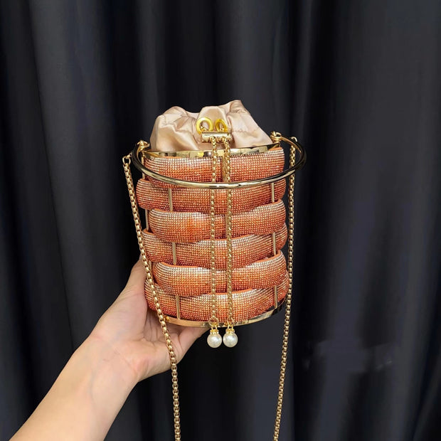Fashion Metal Hand-woven Shiny Rhinestone Quartz Rope handbag