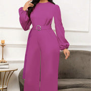 Ladies' Elegant Temperament, Ring Belt, Versatile Long Sleeved Jumpsuit