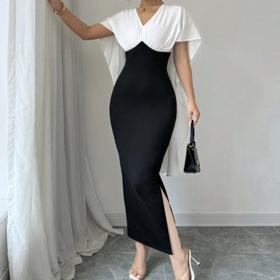 Ladies Elegant Casual V-neck Short Sleeved Dress