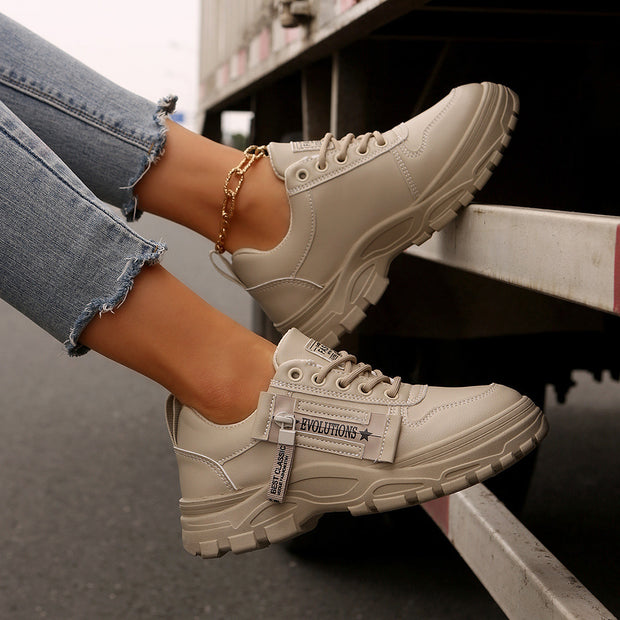 Side-Zipper Design,Thick-soled For Women Sneakers