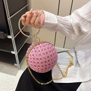 Diamond Retro Shoulder Bag Women's Crossbody Chain Round Bag