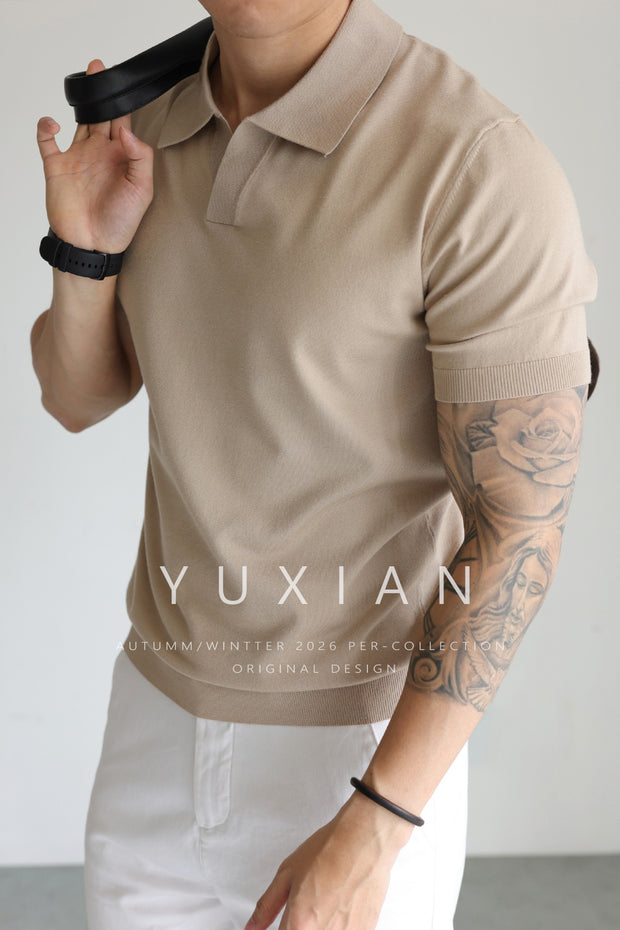 Lightly Mature Summer Ice Silk Men's Lapel Knitwear