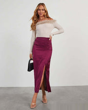 Stitching Split Elegant Silky Draping Satin Sheath Dress