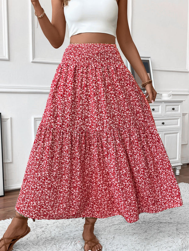 Small Floral Three-layer Long Patchwork Skirt