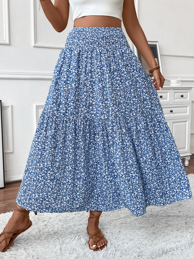 Small Floral Three-layer Long Patchwork Skirt