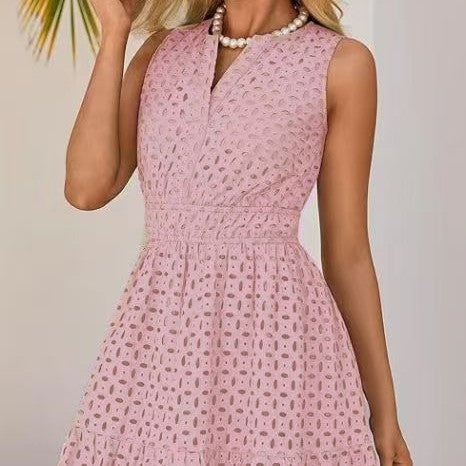Women's Sleeveless  Dress V-neck Hollow Out