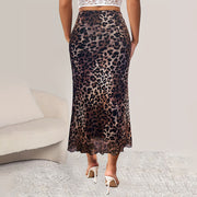 Sexy Leopard Print Stretch Mesh See-through Skirt