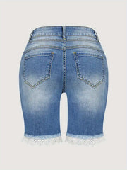 Chic Light Blue High-waisted Plus Size Denim Shorts With