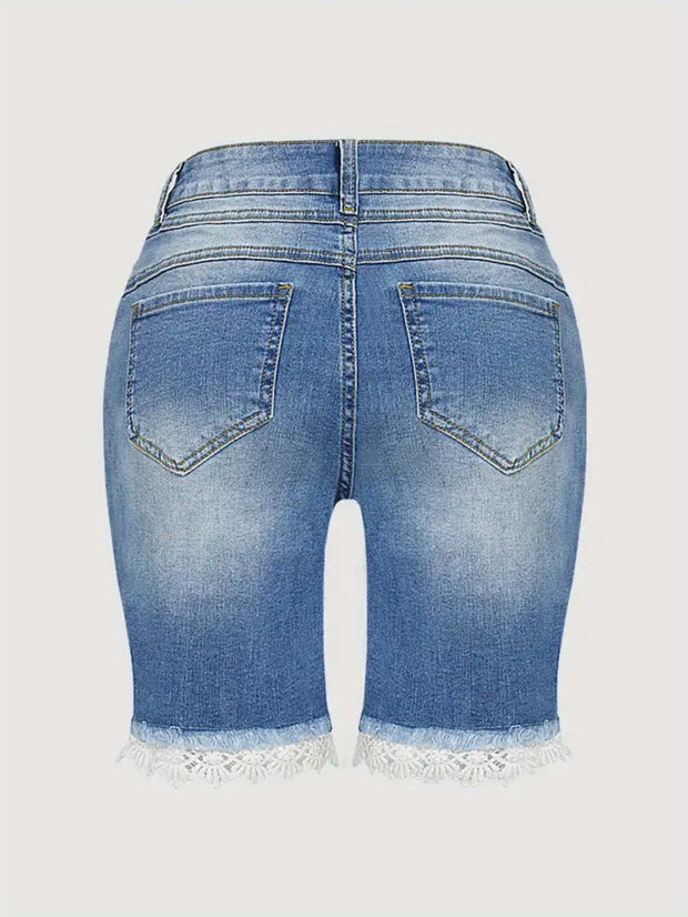 Chic Light Blue High-waisted Plus Size Denim Shorts With