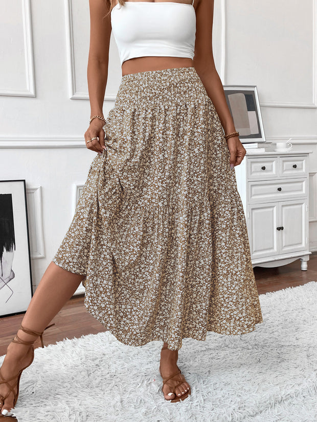 Small Floral Three-layer Long Patchwork Skirt