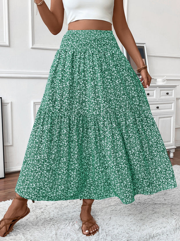 Small Floral Three-layer Long Patchwork Skirt