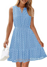 Women's Sleeveless  Dress V-neck Hollow Out