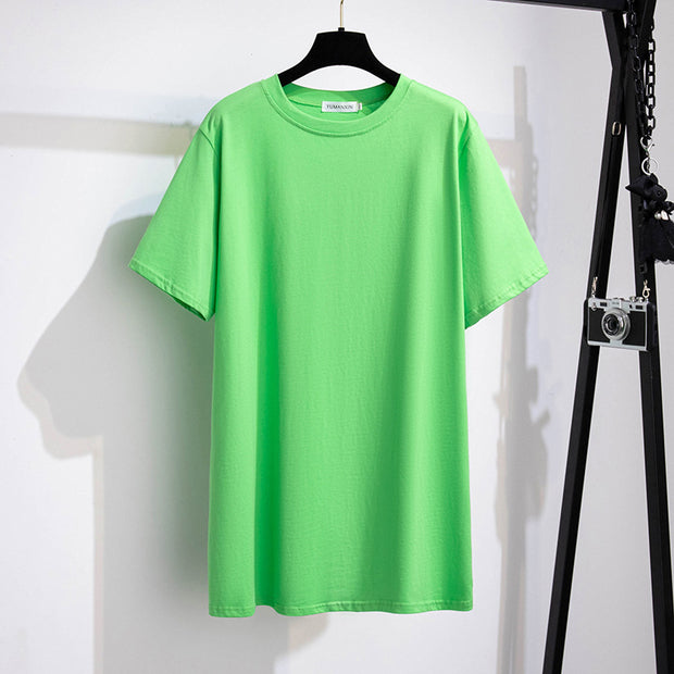Extra Large Flattering Loose Mid-length Short-sleeved T-shirt For Women