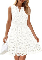 Women's Sleeveless  Dress V-neck Hollow Out