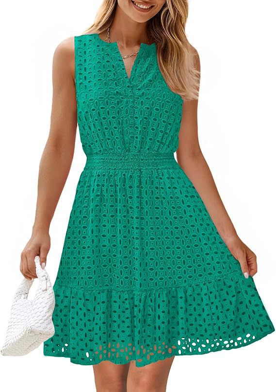 Women's Sleeveless  Dress V-neck Hollow Out