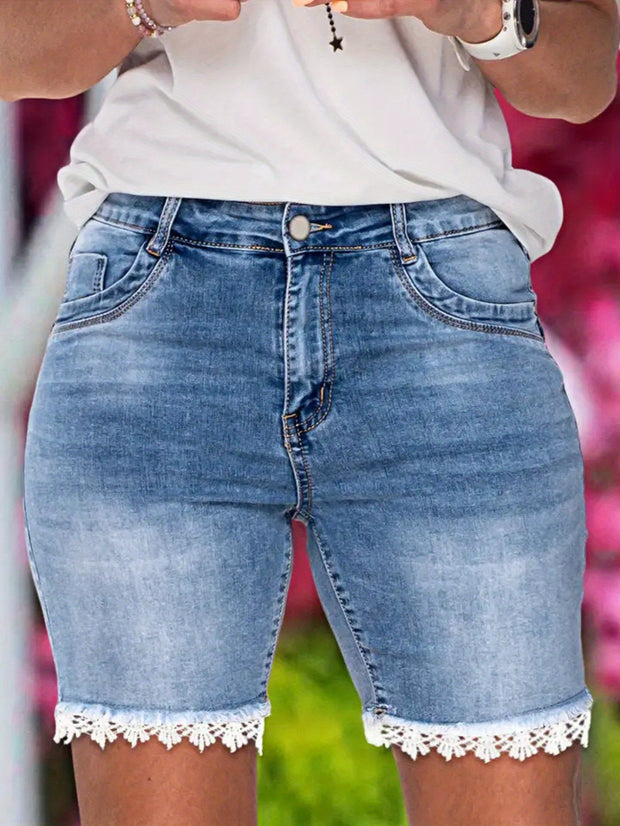 Chic Light Blue High-waisted Plus Size Denim Shorts With