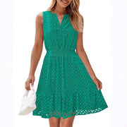 Women's Sleeveless  Dress V-neck Hollow Out