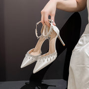 Satin Strap Tassel Chain High Heels
