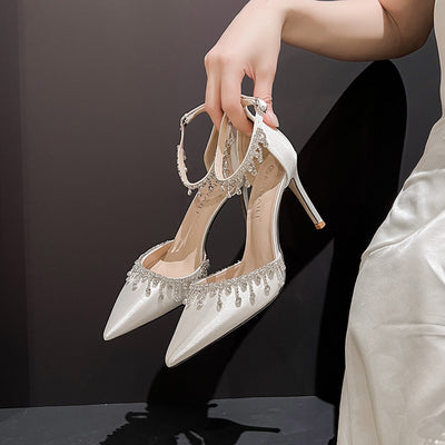 Satin Strap Tassel Chain High Heels