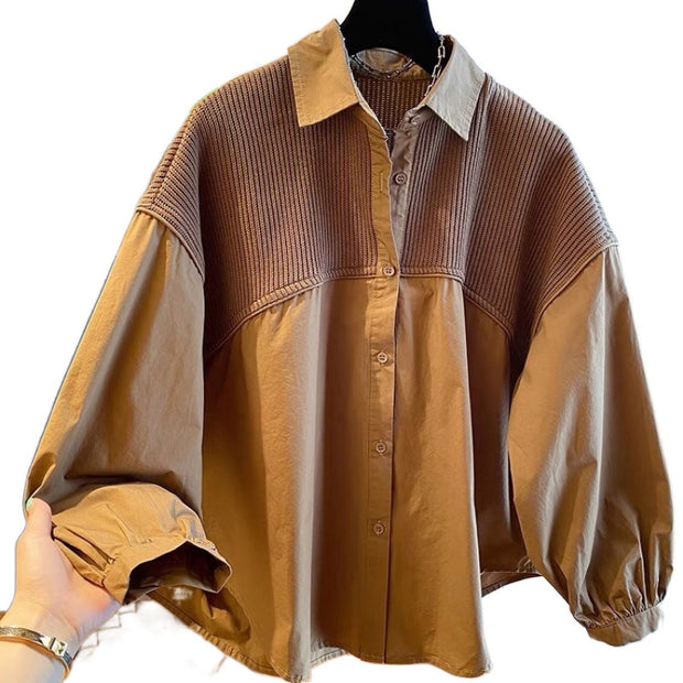 Loose Casual Knitted Stitching Shirts Women