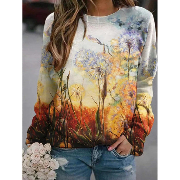 Fashion Floral Print Long-sleeved Women's Sweater