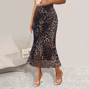 Sexy Leopard Print Stretch Mesh See-through Skirt
