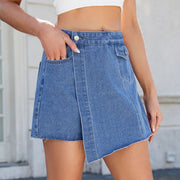 European And American Washed Casual Slimming Cut Edge Denim Skirted Leggings