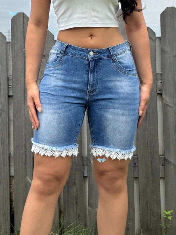 Chic Light Blue High-waisted Plus Size Denim Shorts With